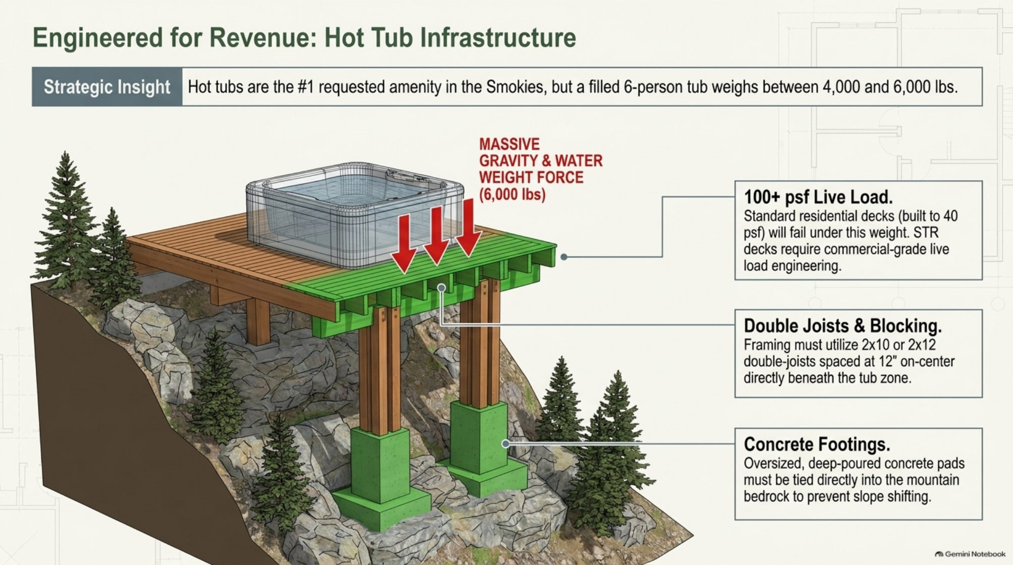 Slide 4 from the investor blueprint: engineered hot tub deck infrastructure