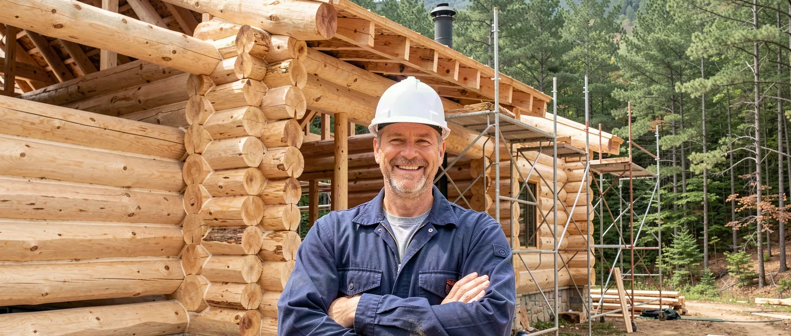 Log homes contractor on a job site in Gatlinburg, TN
